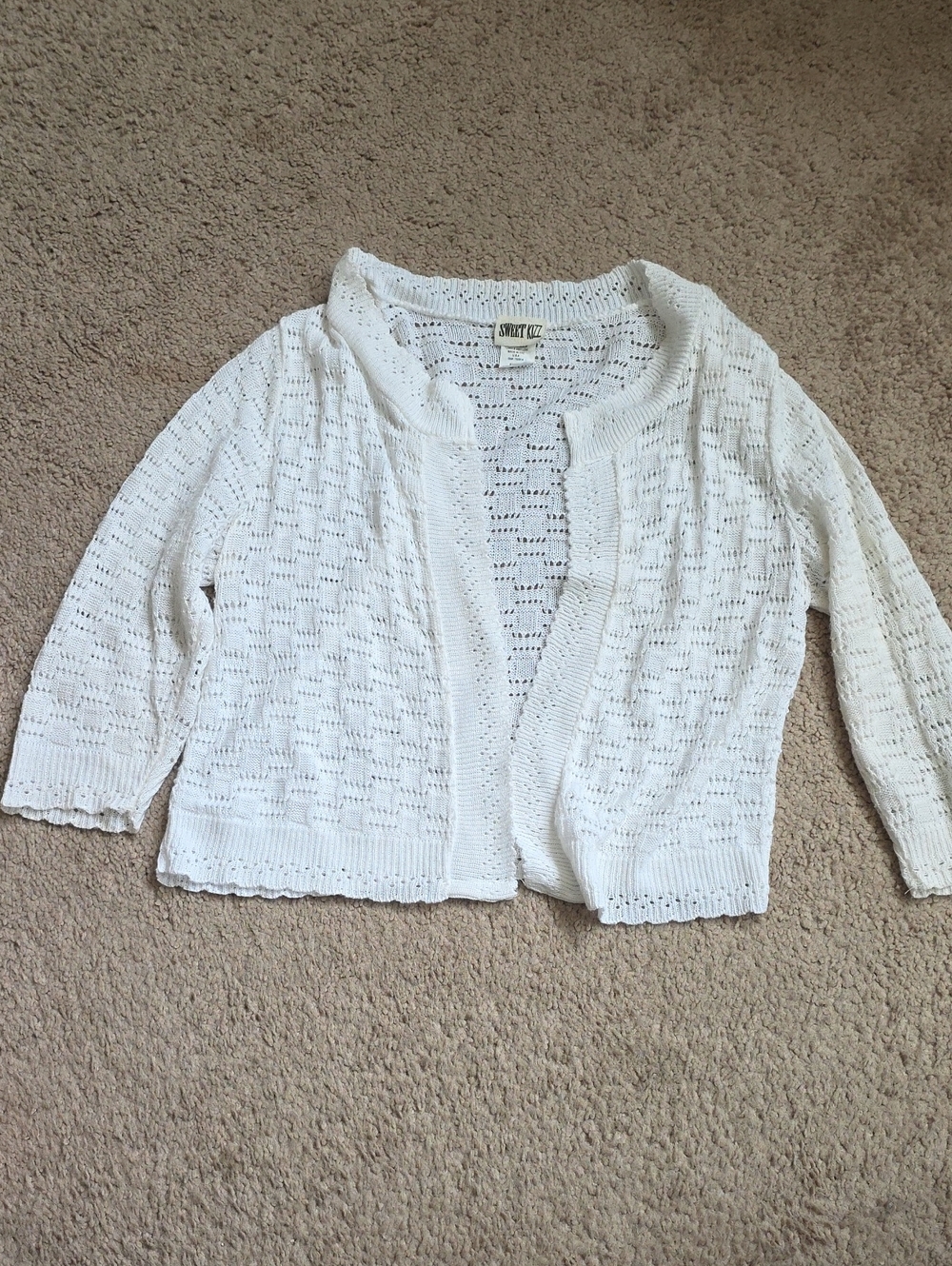 Open-Knit White Women's Cardigan Sweater - Short Sleeve Lightweight Layer